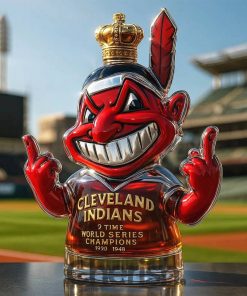 Cleveland Indians Chief Wahoo 2-Time World Series Champions Whiskey Bottle