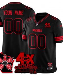 Green Bay Packers 4X Super Bowl Champions x Stranger Things Custom Football Jersey