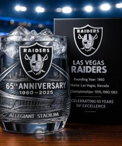 Las Vegas Raiders 65th Anniversary Whiskey Glass