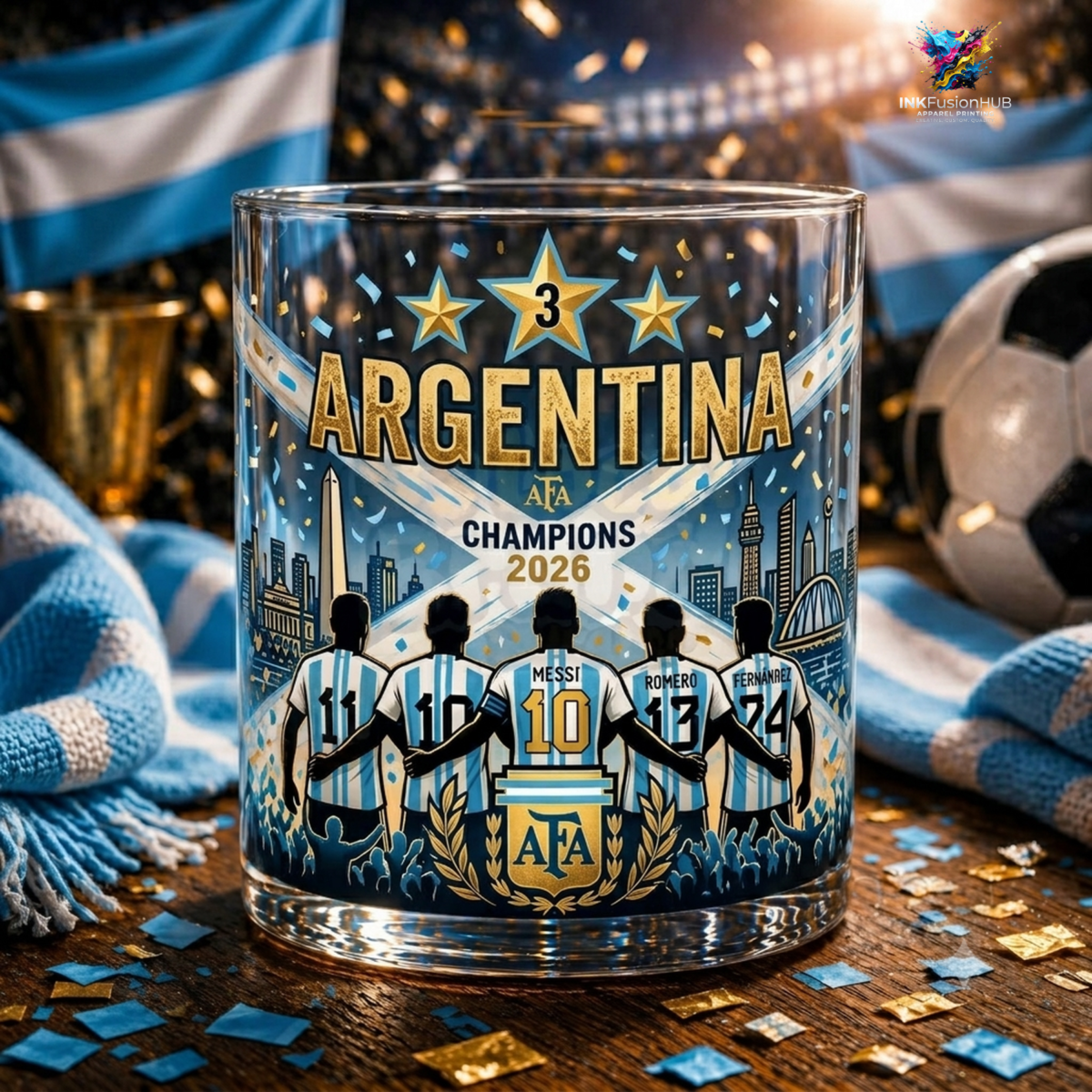 Argentina World Cup 2026 Champions Whiskey Glass
