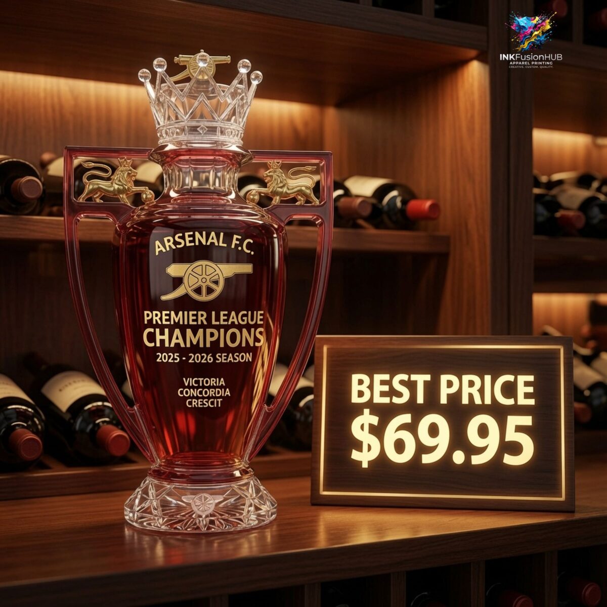Arsenal The Gunners 2026 EPL Champions Whiskey Bottle