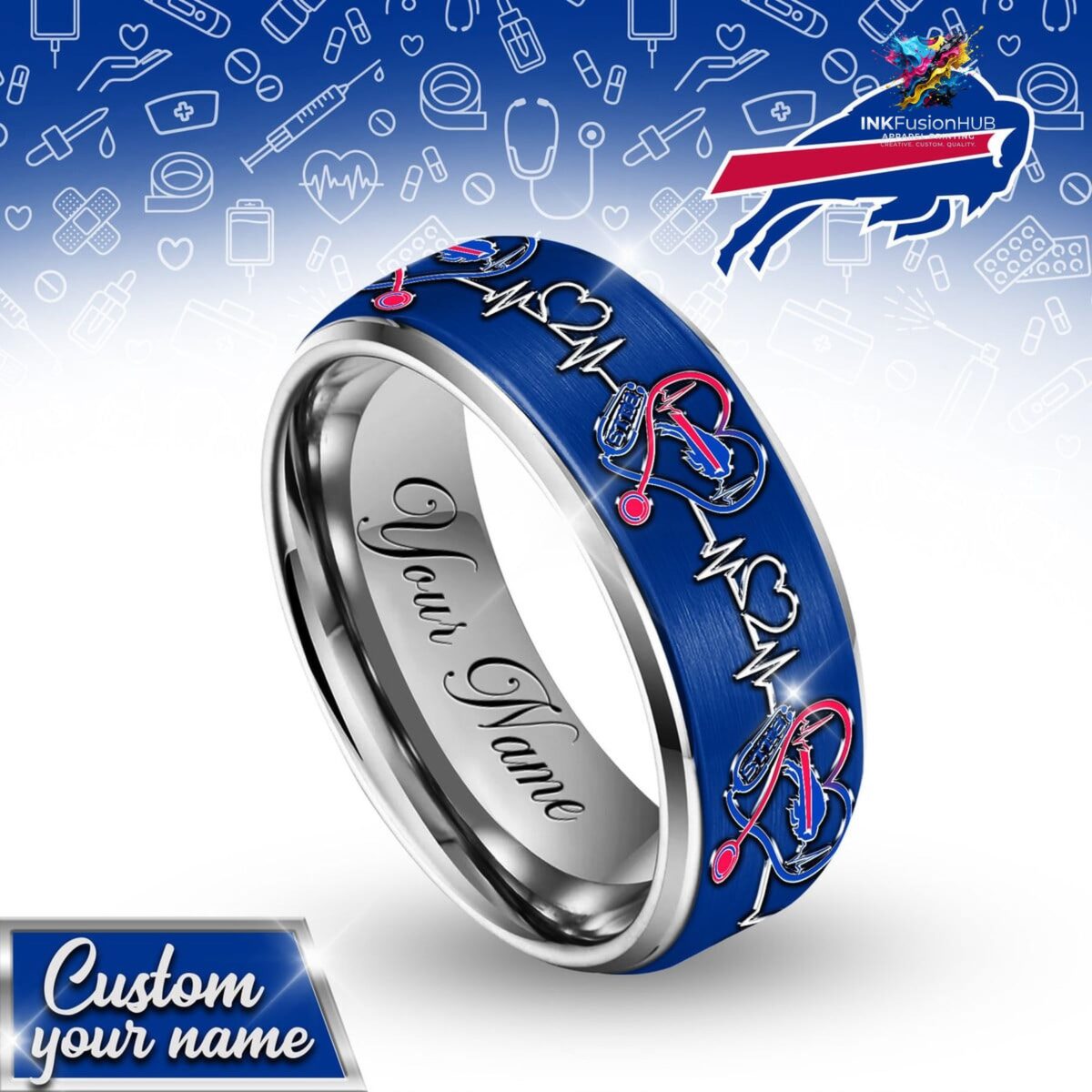 Buffalo Bills Silver Tungsten Nurse Ring – World Cup 2026