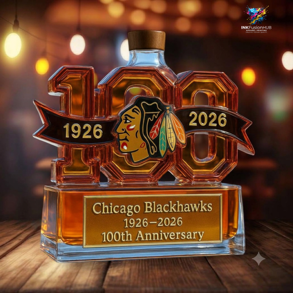 Chicago Blackhawks 1926-2026 100th Anniversary Whiskey Bottle