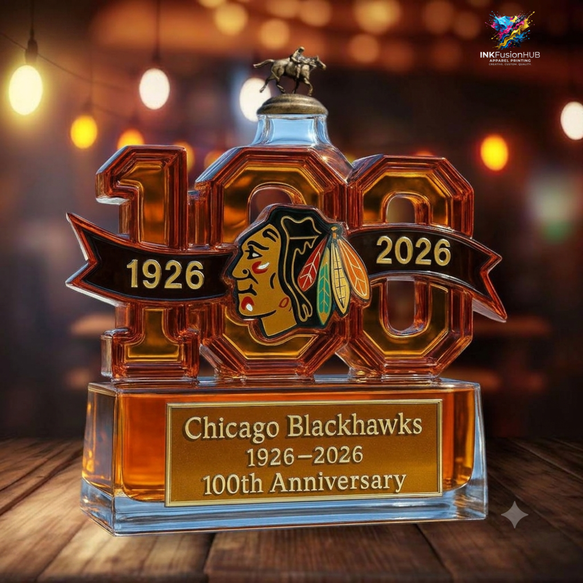 Chicago Blackhawks 1926-2026 100th Anniversary Whiskey Bottle