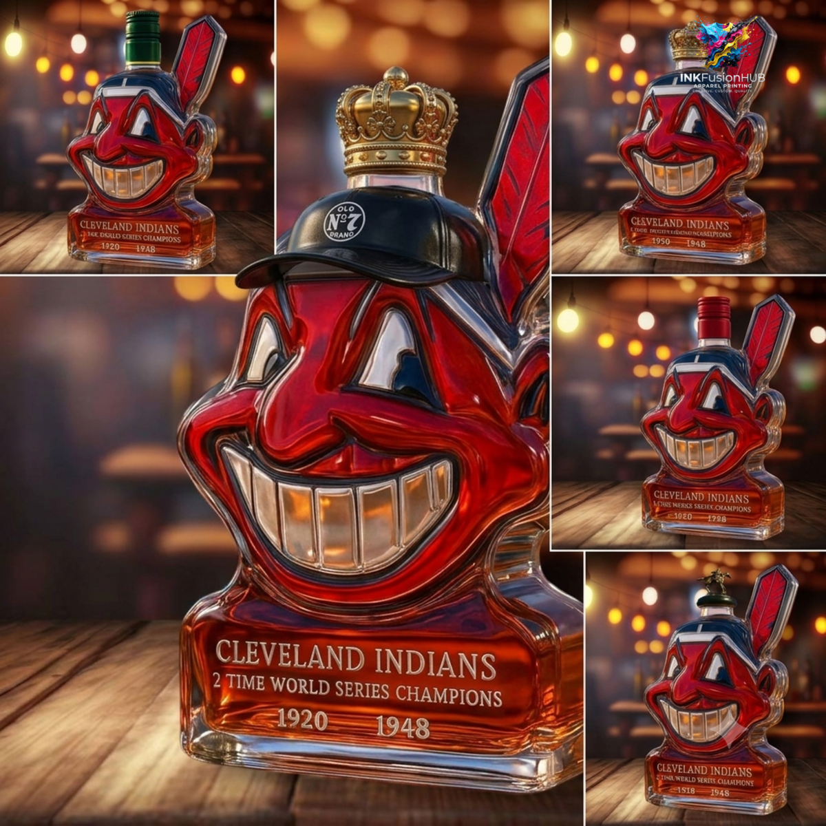 Cleveland Indians 2 Time World Series Champions Custom Whiskey Bottle