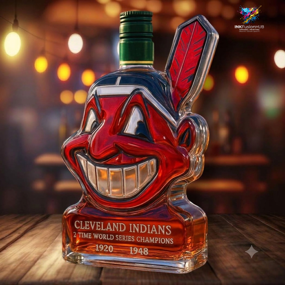 Cleveland Indians 2 Time World Series Champions Custom Whiskey Bottle