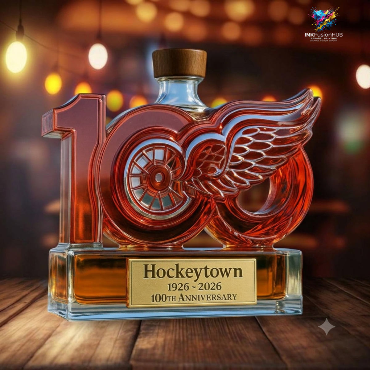 Detroit Red Wings Hockeytown 1926-2026 100th Anniversary Custom Whiskey Bottle