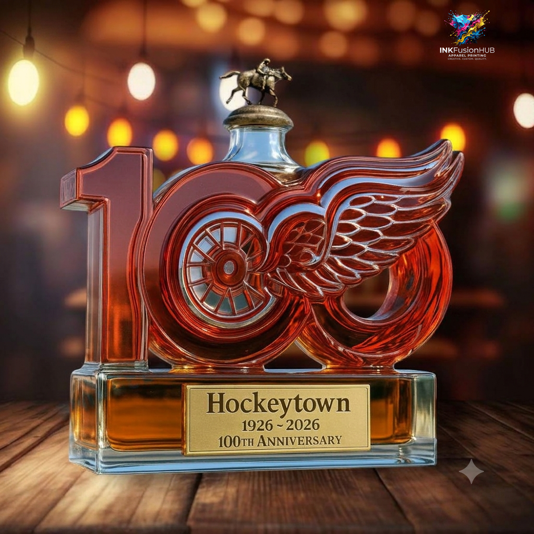 Detroit Red Wings Hockeytown 1926-2026 100th Anniversary Custom Whiskey Bottle Detroit Red Wings Hockeytown 1926-2026 100th Anniversary Custom Whiskey Bottle