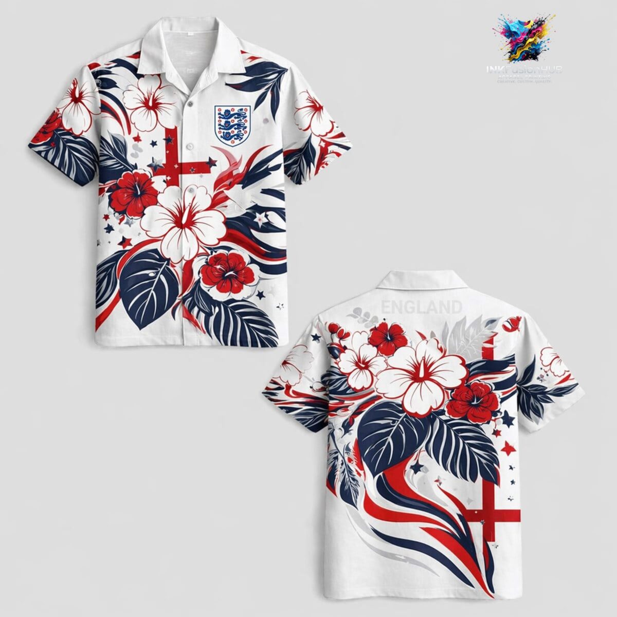 England World Cup 2026 Floral Hawaiian Shirt
