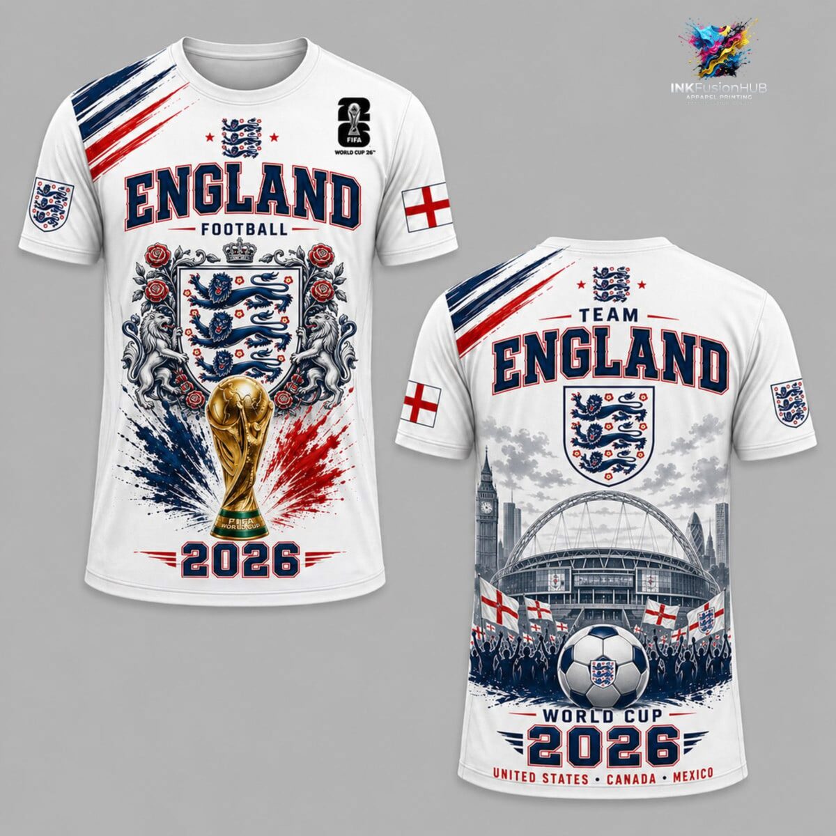 England World Cup 2026 Football T-Shirt — Three Lions Fan Tee