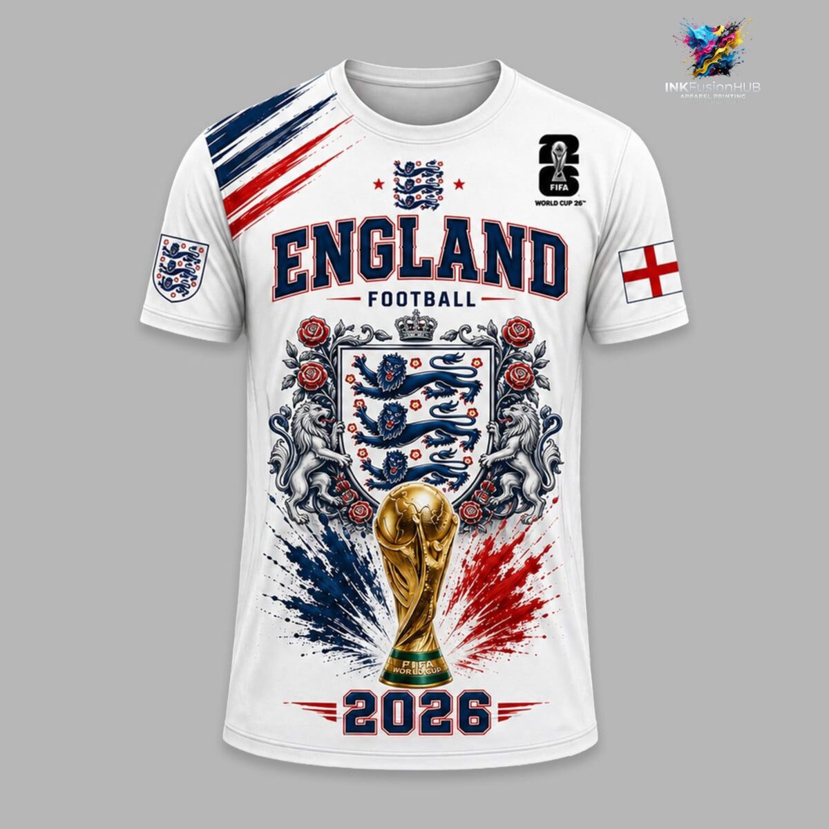 England World Cup 2026 Football T-Shirt — Three Lions Fan Tee