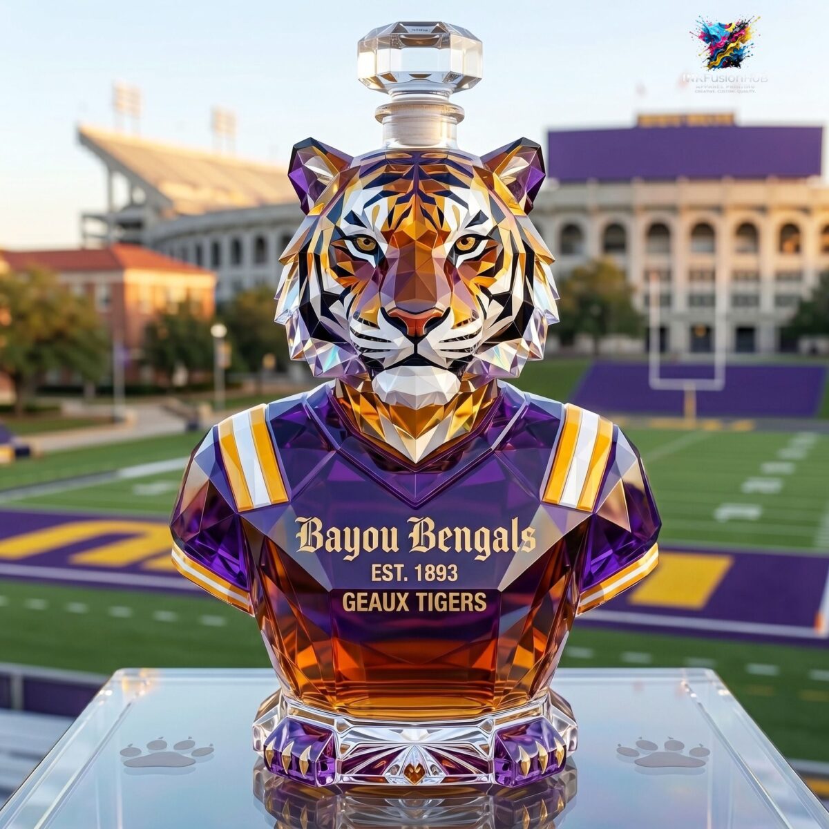 Geaux Tiger Bayou Bengals Whiskey Bottle