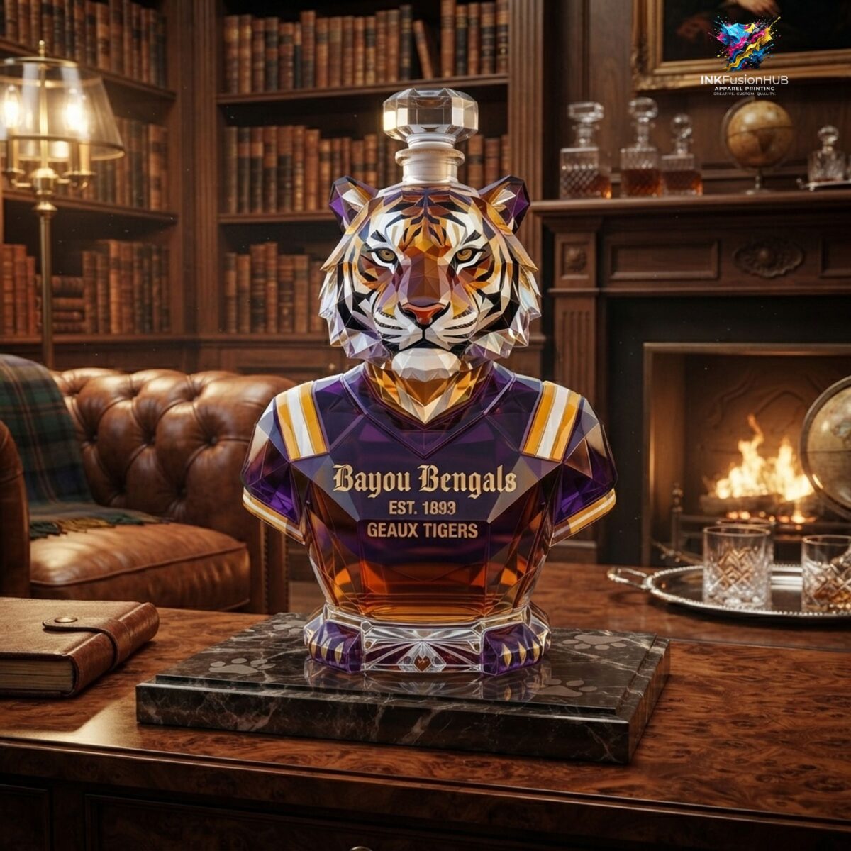 Geaux Tiger Bayou Bengals Whiskey Bottle