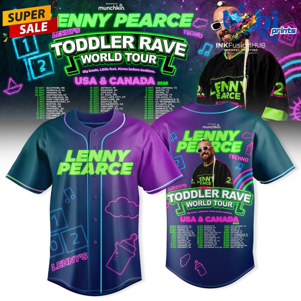 Lenny Pearce Rave World Tour Toddler Baseball Jersey