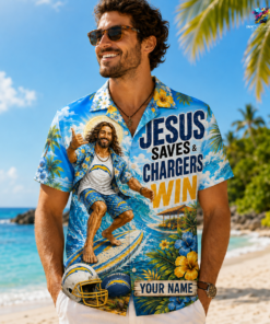 Los Angeles Chargers NFL Funny Jesus Surfing Hawaiian Shirt