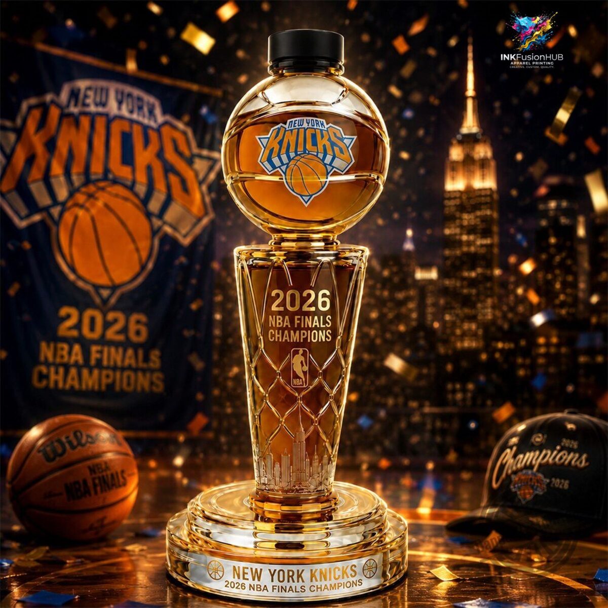 NY Knicks NBA Finals Champions Larry O’Brien Trophy Whiskey Bottle Decanter 2026