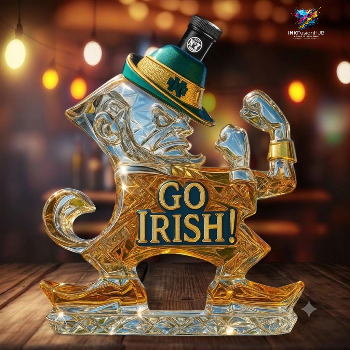Notre Dame Fighting Irish Leprechaun Go Irish Custom Whiskey Bottle
