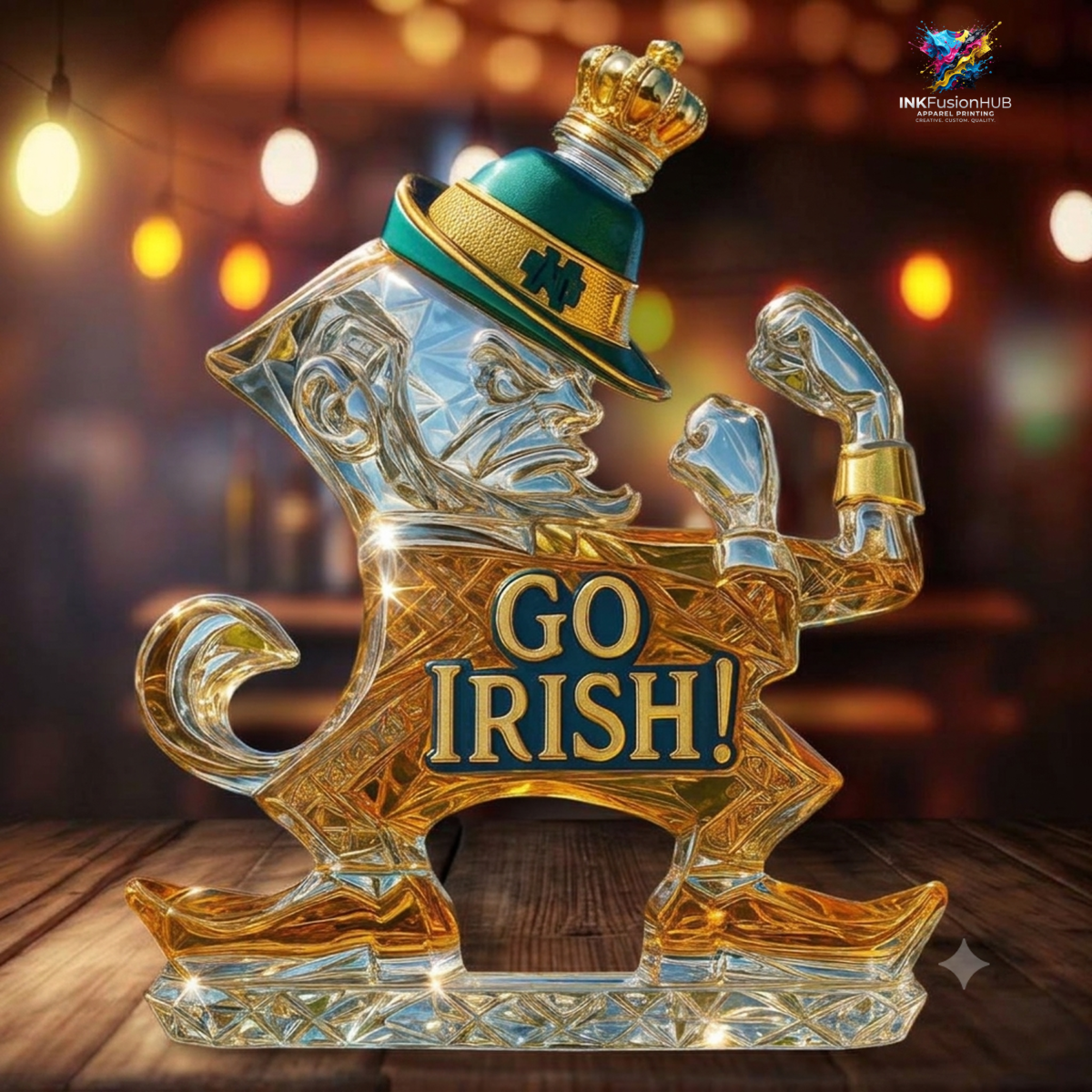 Notre Dame Fighting Irish Leprechaun Go Irish Custom Whiskey Bottle