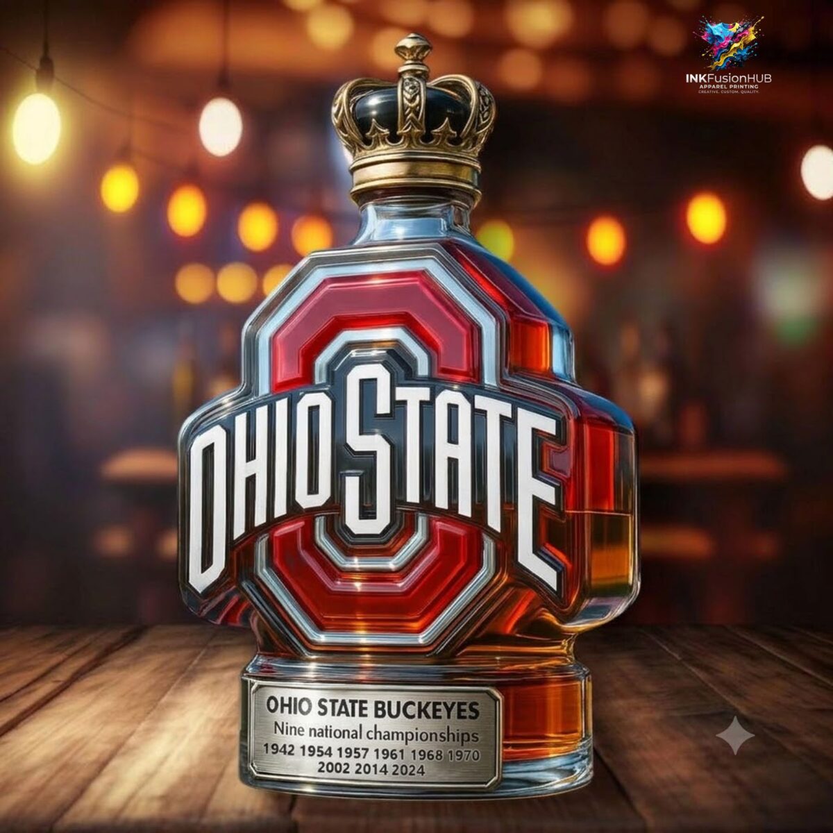 Ohio State Buckeyes Nine National Championships Custom Whiskey Bottle