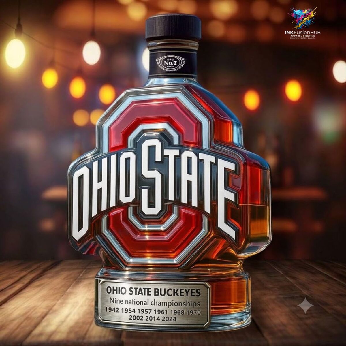 Ohio State Buckeyes Nine National Championships Custom Whiskey Bottle
