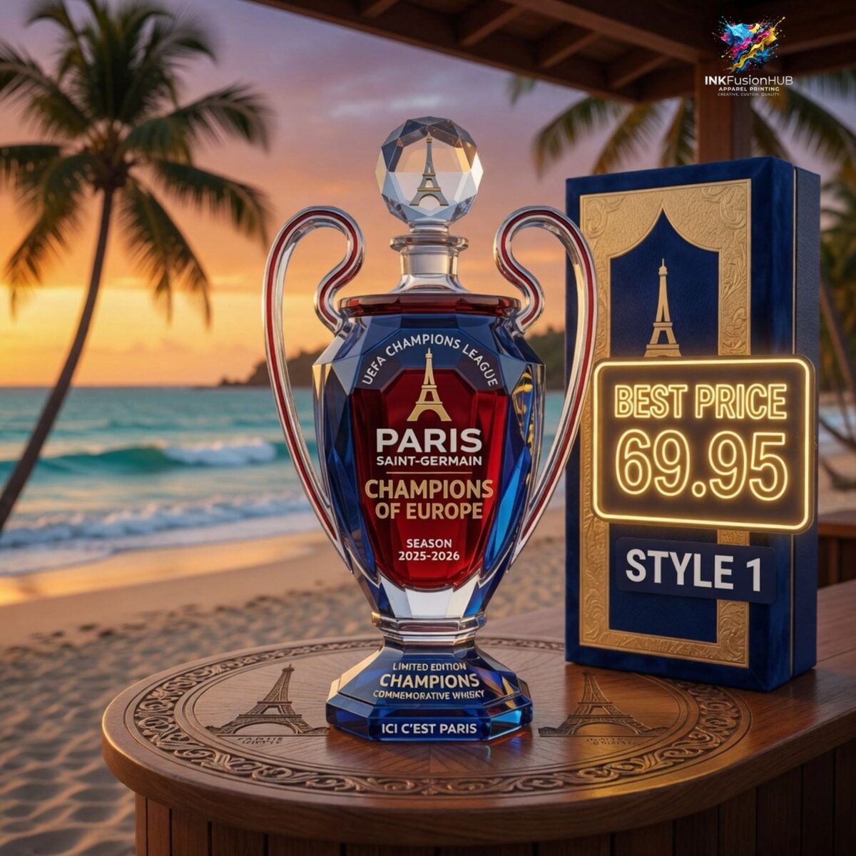 PSG 2026 Back-to-Back Europe Champions Whiskey Bottle