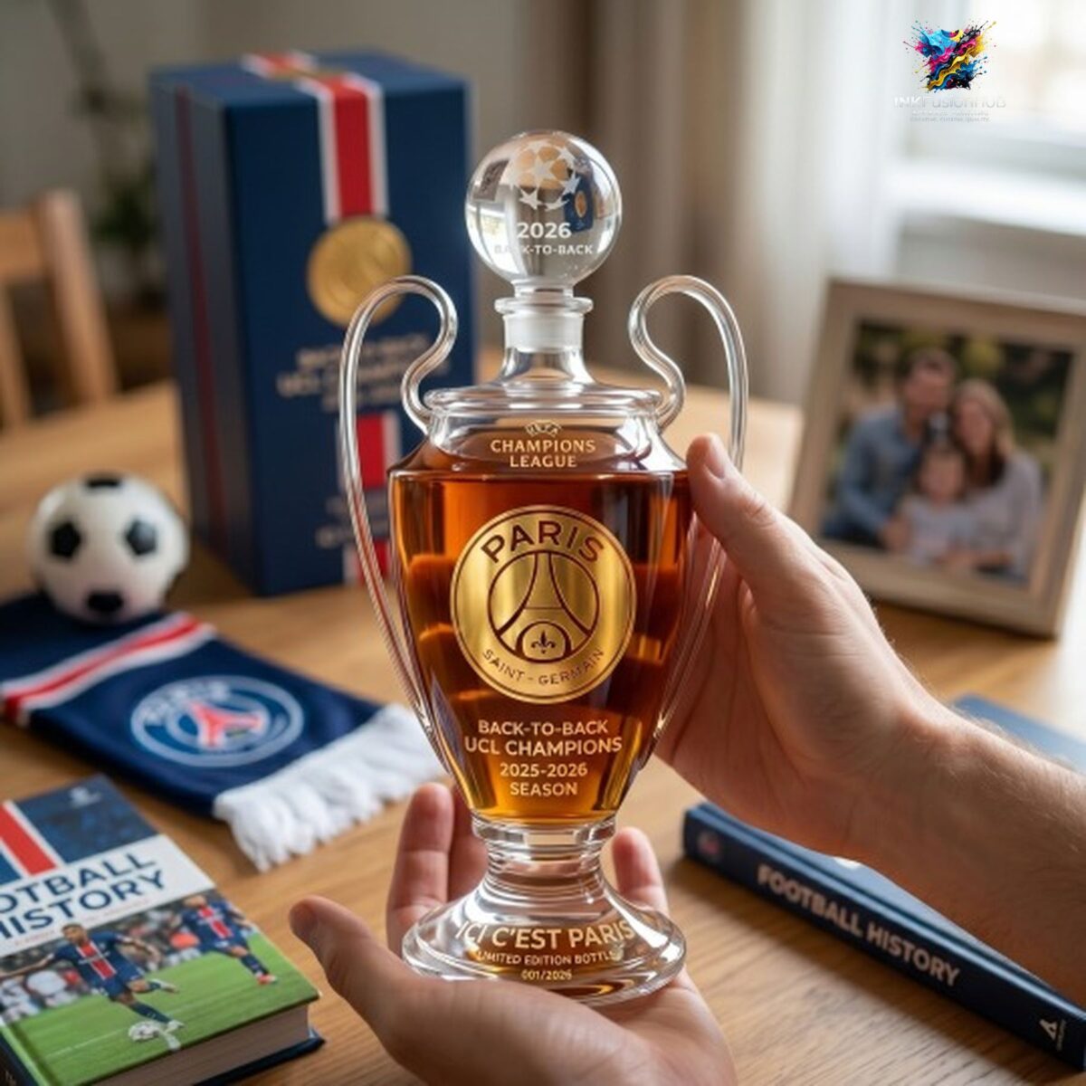 PSG 2026 Back-to-Back Europe Champions Whiskey Bottle