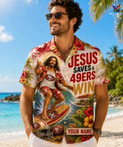 San Francisco 49ers NFL Funny Jesus Surfing Hawaiian Shirt