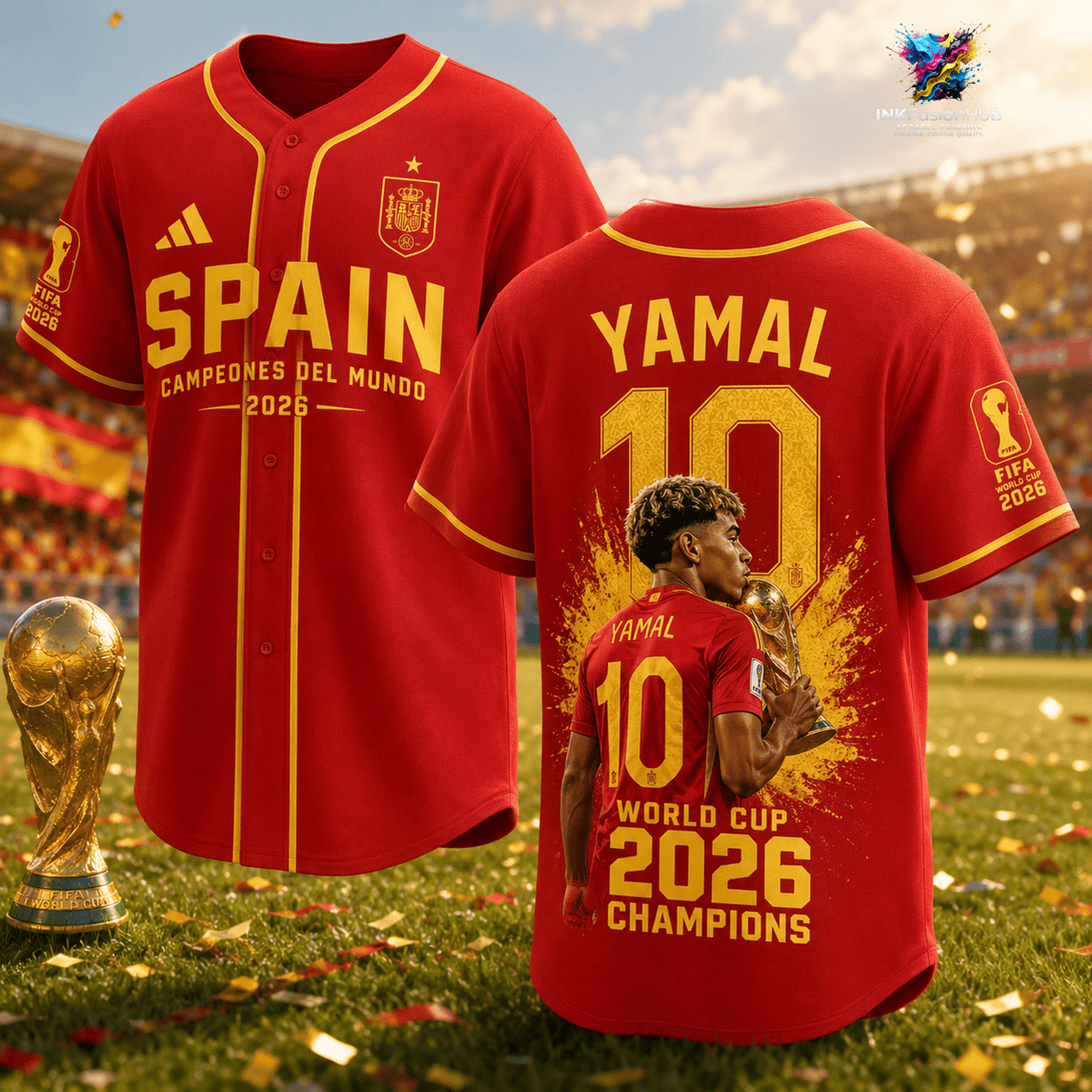 Spain FiFa World Cup 2026 Champions Lamine Yamal Baseball Jersey Spain FiFa World Cup 2026 Champions Lamine Yamal Baseball Jersey