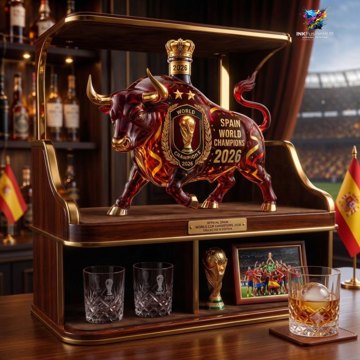 Spain World Cup Champions 2026 Bull Shaped Whiskey Bottle