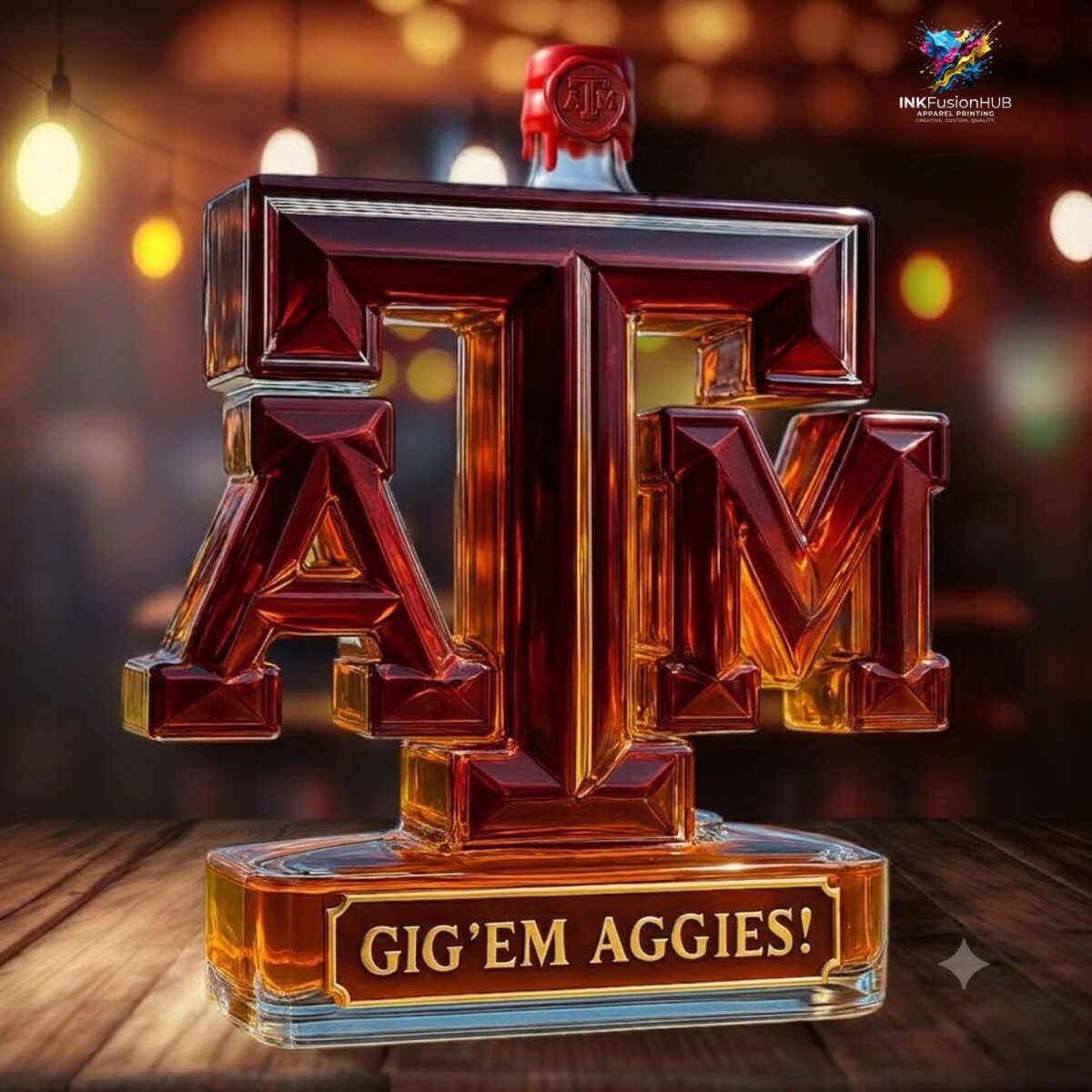 Texas AM Aggies Gigem Aggies Custom Whiskey Bottle