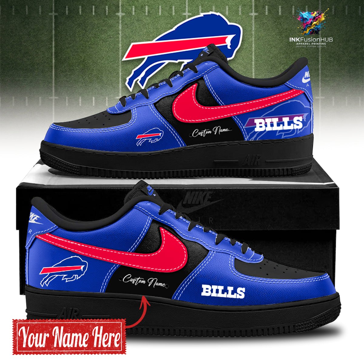 Buffalo Bills BOLD BLACK and BLUE Customized AF1 Sneakers