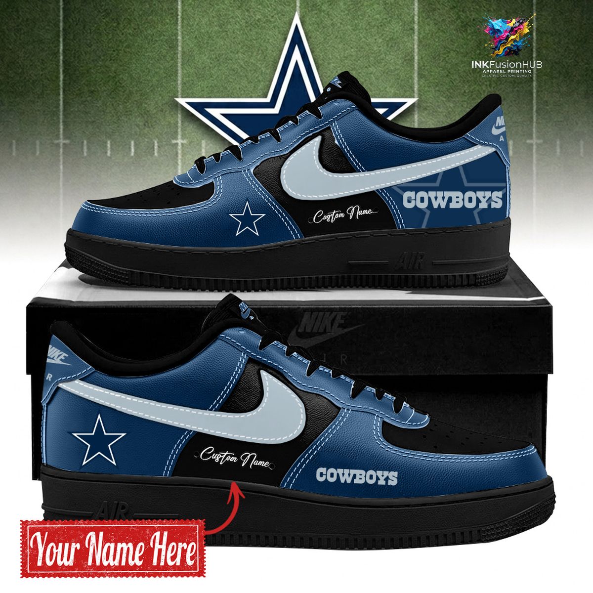 Dallas Cowboys BOLD BLACK and NAVY Customized AF1 Sneakers