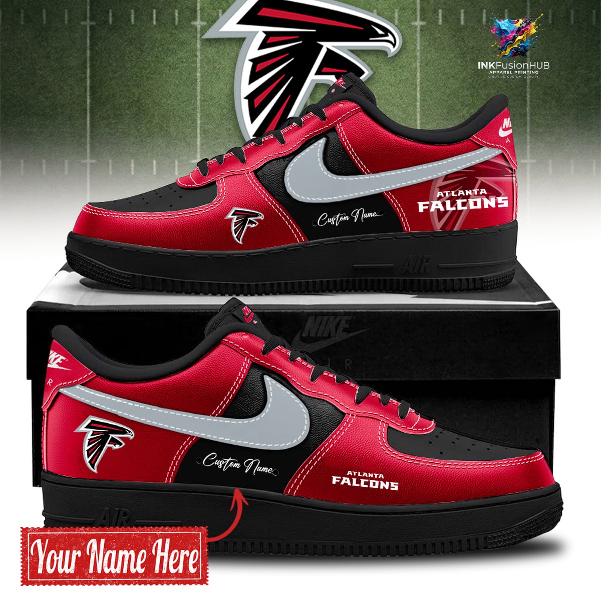Atlanta Falcons BOLD BLACK and RED Air Force 1 Sneakers
