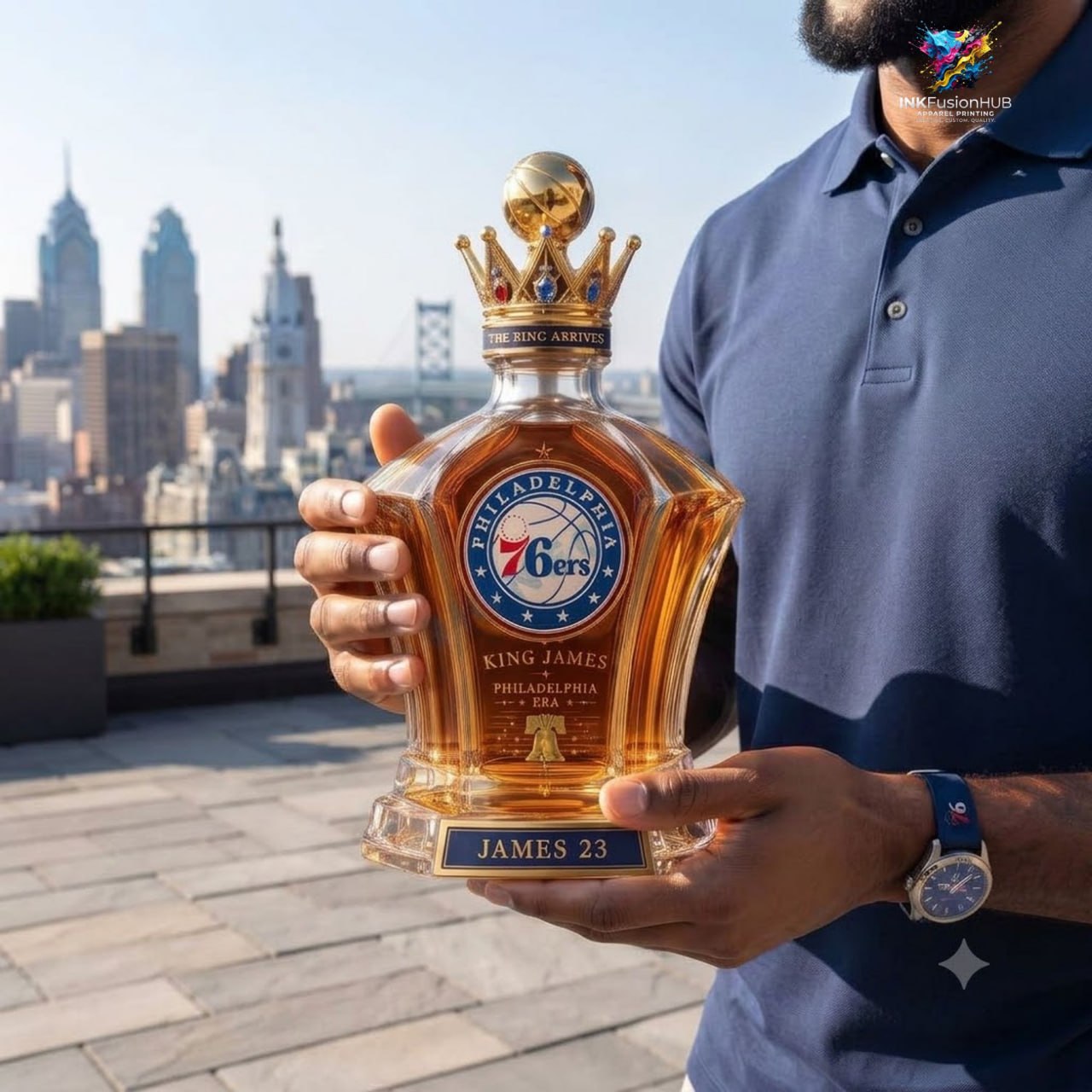 Lebron James NBA Philadelphia 76ers The King Arrives Whiskey Bottle Lebron James NBA Philadelphia 76ers The King Arrives Whiskey Bottle