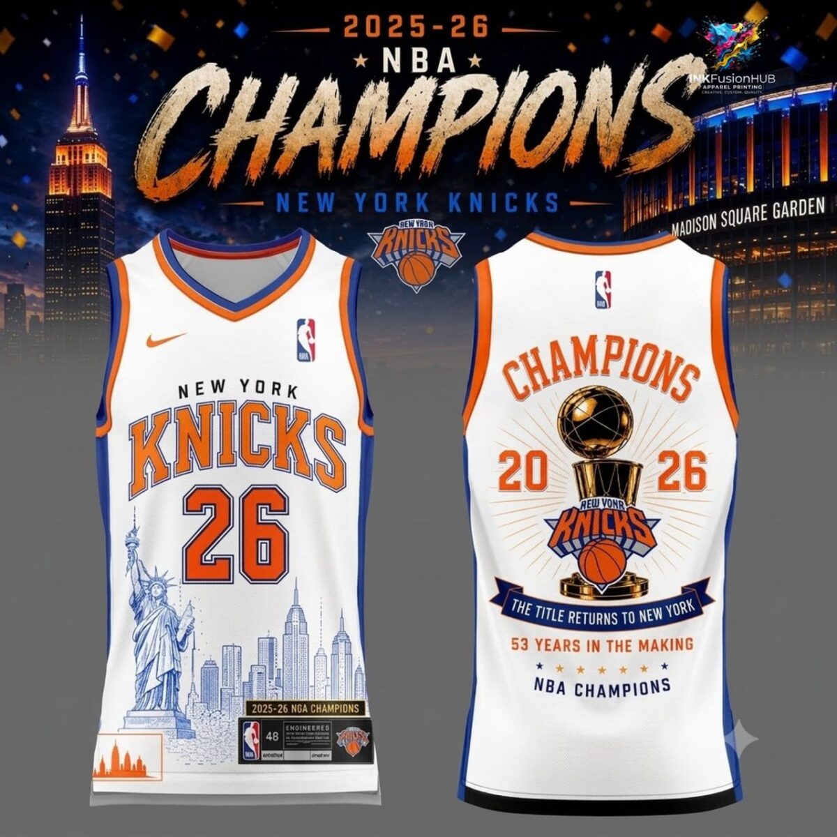 New York Knicks 2026 NBA Champions 53 Years In The Making Basketball Jersey New York Knicks 2026 NBA Champions 53 Years In The Making Basketball Jersey