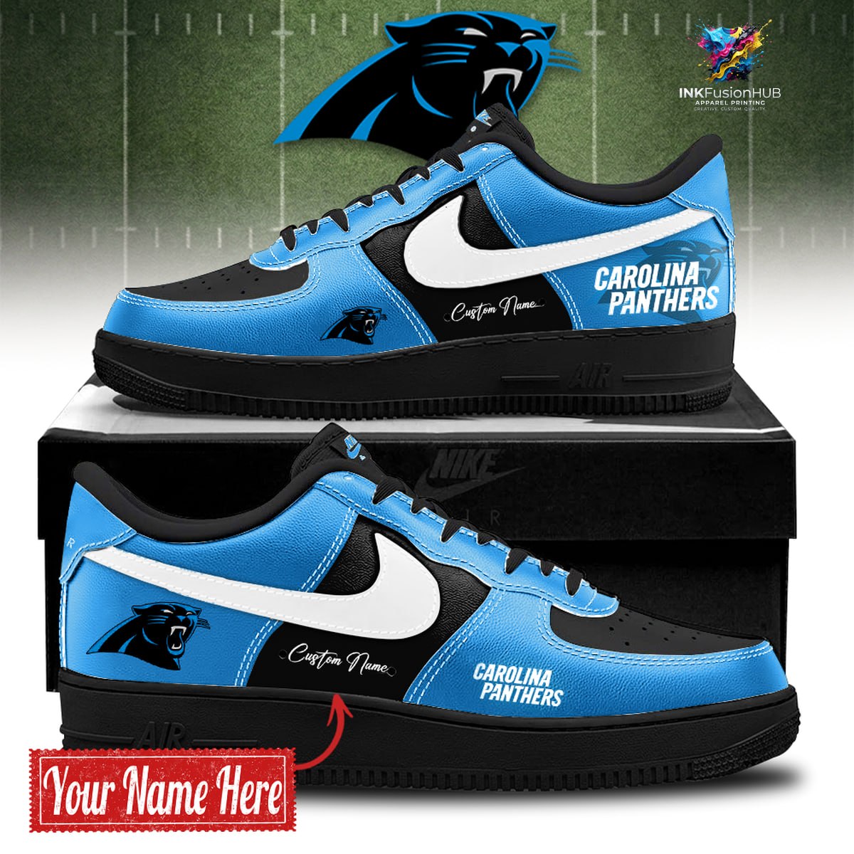 Carolina Panthers BOLD BLACK and BLUE Customized AF1 Sneakers