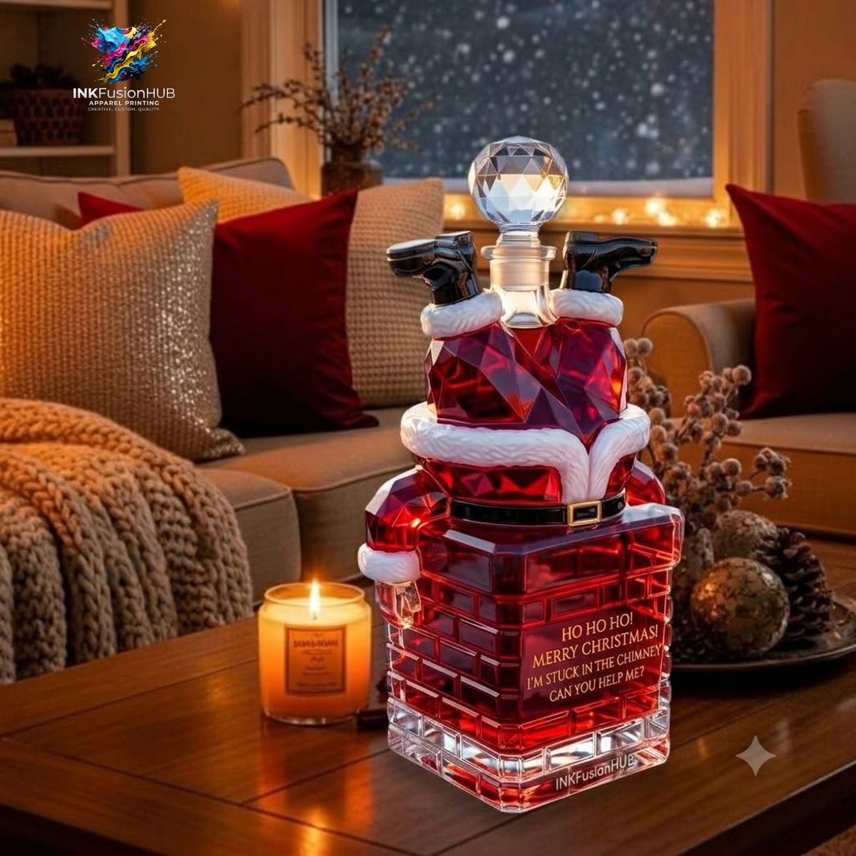 Santa Stuck In The Chimney Whiskey Bottle