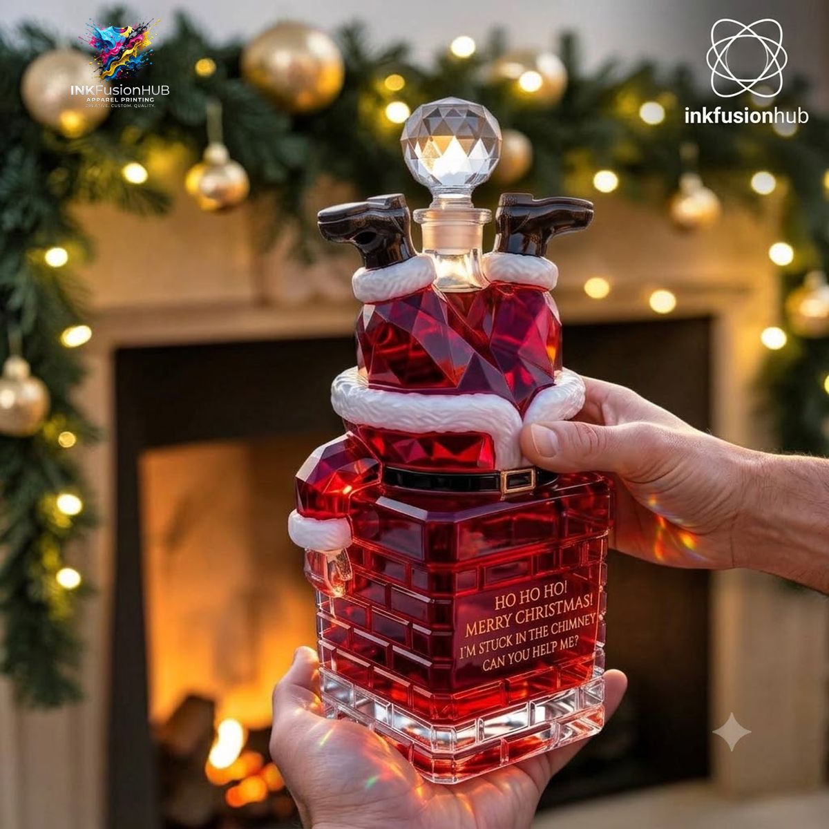 Santa Stuck In The Chimney Whiskey Bottle
