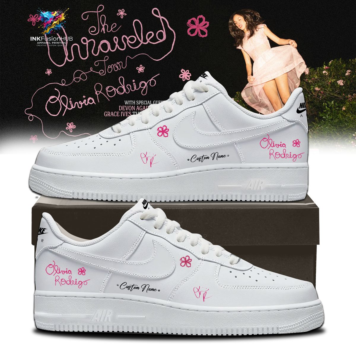 Olivia Rodrigo The Unraveled Tour signed Shoes Air Force 1