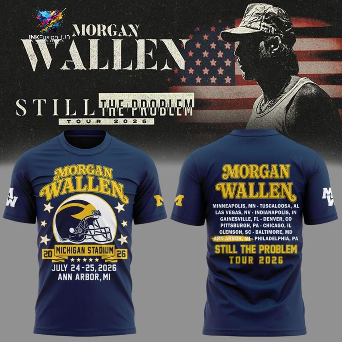 Morgan Wallen TShirt Michigan Wolverines Tour 2026 Michigan Stadium Special
