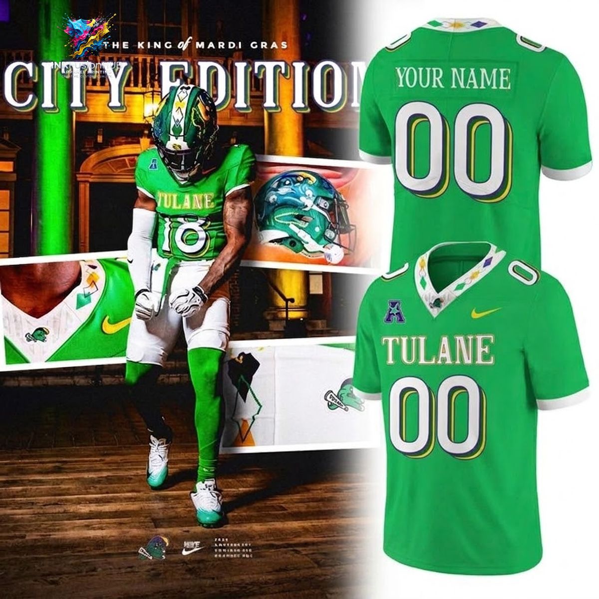 Tulane Green Wave City Edition Football Jersey Mardi Gras 2026 Custom Tulane Green Wave City Edition Football Jersey Mardi Gras 2026 Custom
